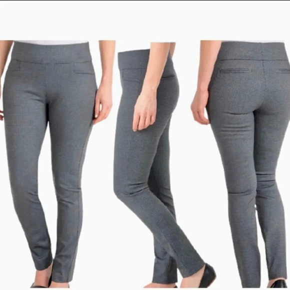 Dalia Ladies' Ponte Pant Small Checkered Plaid Charcoal Gray Blue Black - Picture 2 of 8